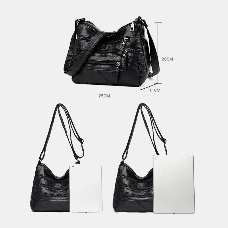 Kvinner Pu Leather Retro Casual Stor Kapasitet Fransk Håndveske Med Flere Lommer Crossbody-vesker