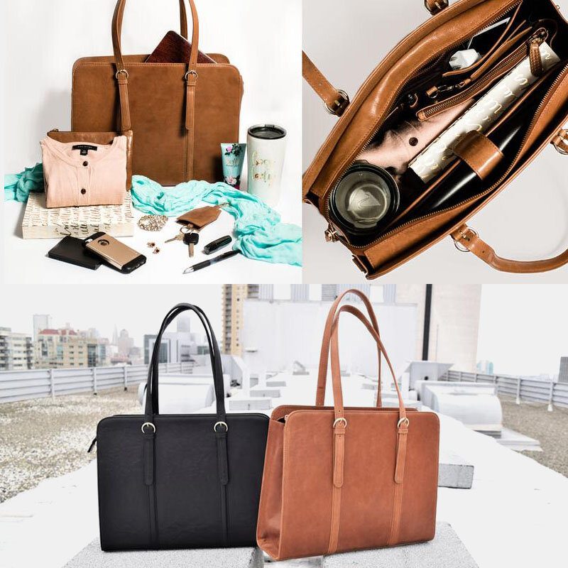 Kvinner Pu-skinn Med Stor Kapasitet Multilomme Casual Business Cabriolet Tote Håndveske Crossbody-veske