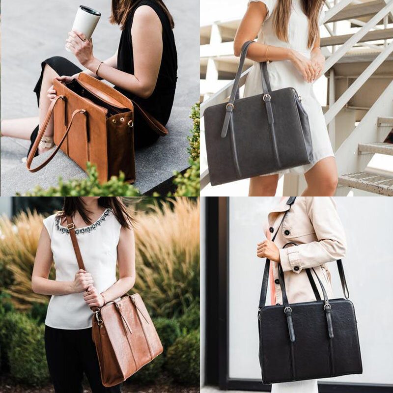 Kvinner Pu-skinn Med Stor Kapasitet Multilomme Casual Business Cabriolet Tote Håndveske Crossbody-veske