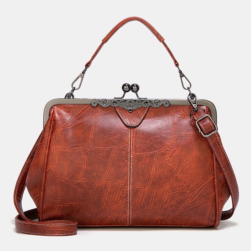 Kvinner Pu-skinn Med Stor Kapasitet Vintage Lås Håndveske Crossbody Vesker Satchel Bag