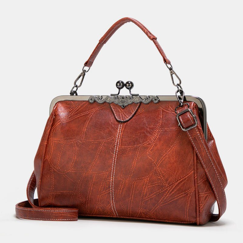 Kvinner Pu-skinn Med Stor Kapasitet Vintage Lås Håndveske Crossbody Vesker Satchel Bag