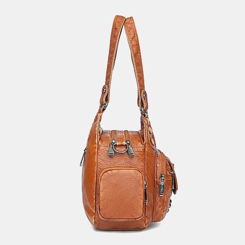 Kvinner Pu-skinn Stor Kapasitet Multi-lomme Nagledekorasjon Retro Myk Tøyvesker Crossbody-vesker