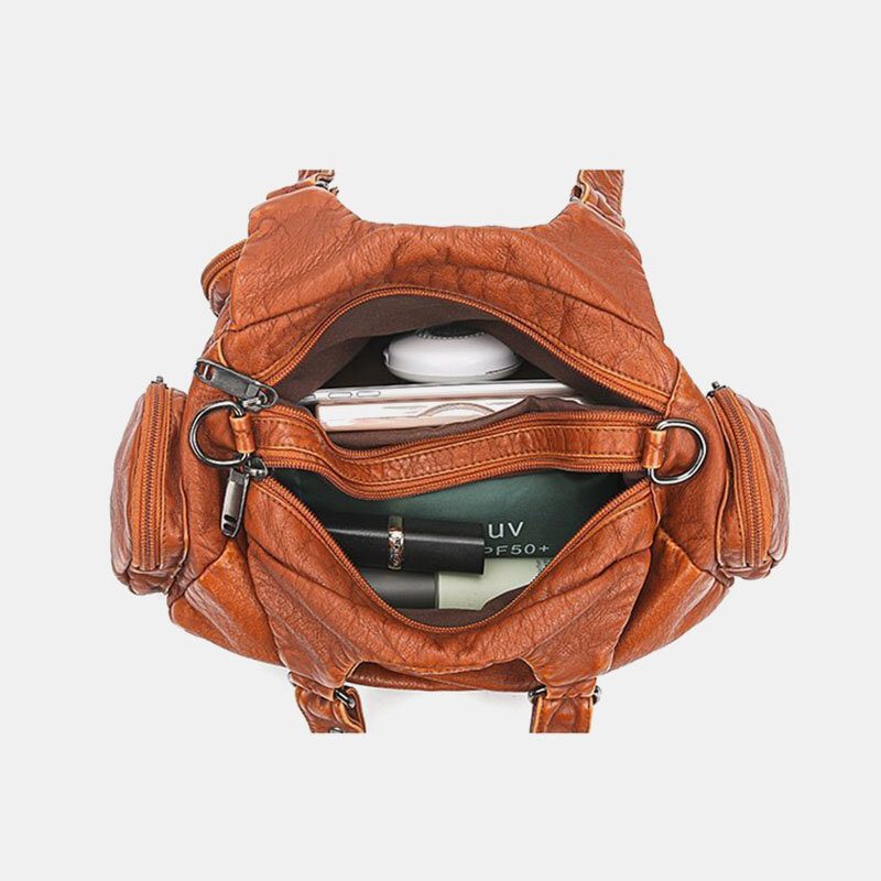 Kvinner Pu-skinn Stor Kapasitet Multi-lomme Nagledekorasjon Retro Myk Tøyvesker Crossbody-vesker