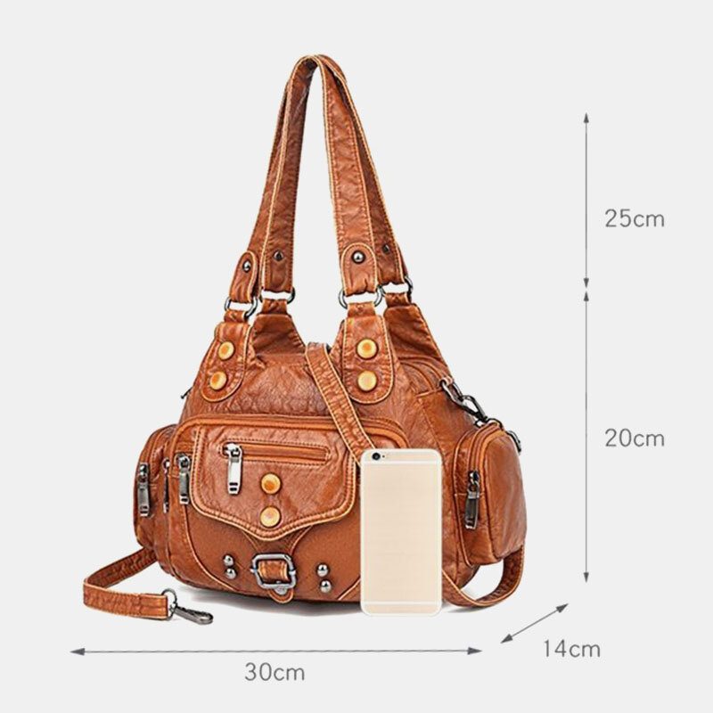 Kvinner Pu-skinn Stor Kapasitet Multi-lomme Nagledekorasjon Retro Myk Tøyvesker Crossbody-vesker