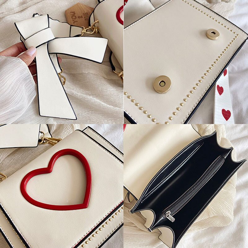 Kvinner Valentinsdag Hollow Out Love Brodert Crossbody Vesker Skulderveske Håndveske