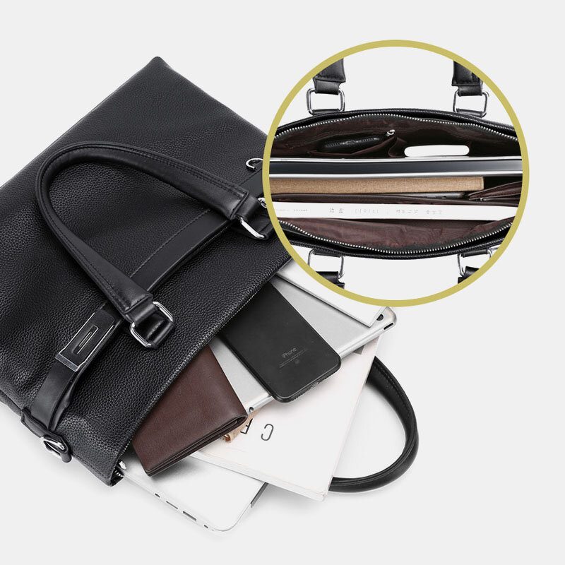 Menn Faux Leather Business 15.6 Tommers Bærbar Veske Kofferter Håndveske Crossbody Bag