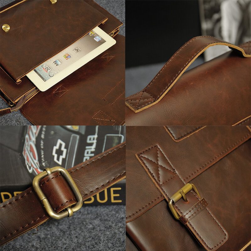 Menn Pu Leather Multi-pocket Håndveske Business Vesker Laptop Vesker Skulderveske