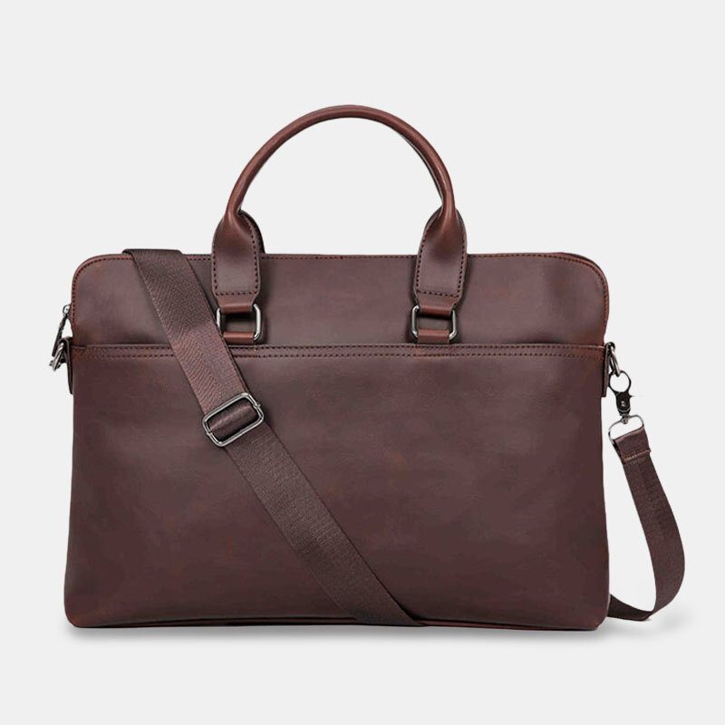 Menn Vintage Kunstskinn Multi-bære Stor Kapasitet Ensfarget Koffert Håndvesker Business Crossbody Bag