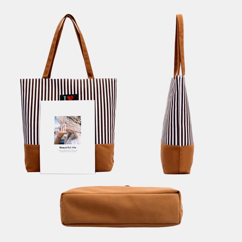 Stripete Kvinner Med Stor Kapasitet Casual Tote Skulderveske Shopping Bag