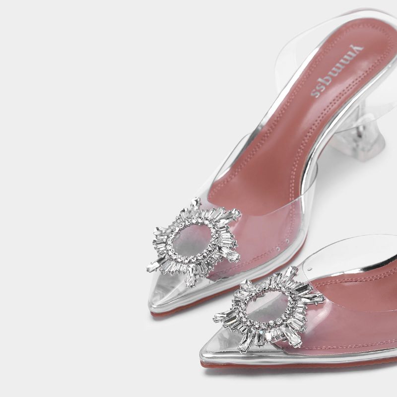 Dame Rhinestone Transparent Slingback Mote Party Pumps Med Høye Hæler