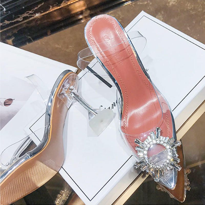 Dame Rhinestone Transparent Slingback Mote Party Pumps Med Høye Hæler