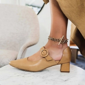 Kvinner Elegant Spiss Tå Ensfarget Ankelspenne Slip On Chunky Heel Pumps