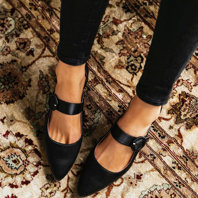 Kvinner Elegant Spiss Tå Ensfarget Ankelspenne Slip On Chunky Heel Pumps