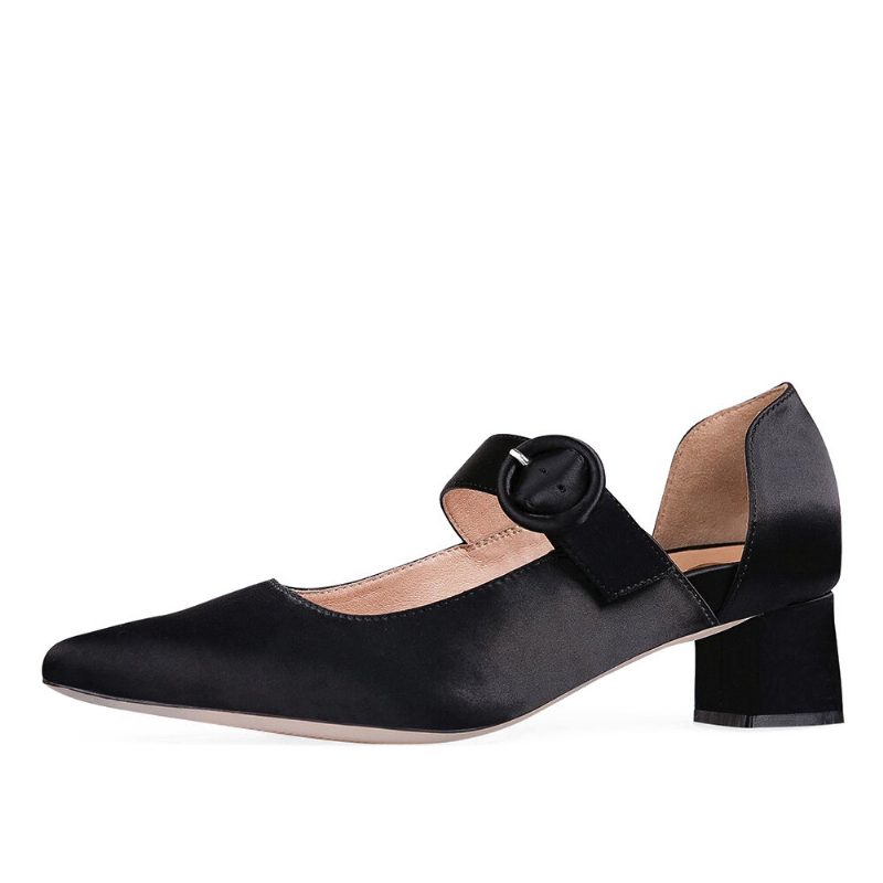 Kvinner Elegant Spiss Tå Ensfarget Ankelspenne Slip On Chunky Heel Pumps