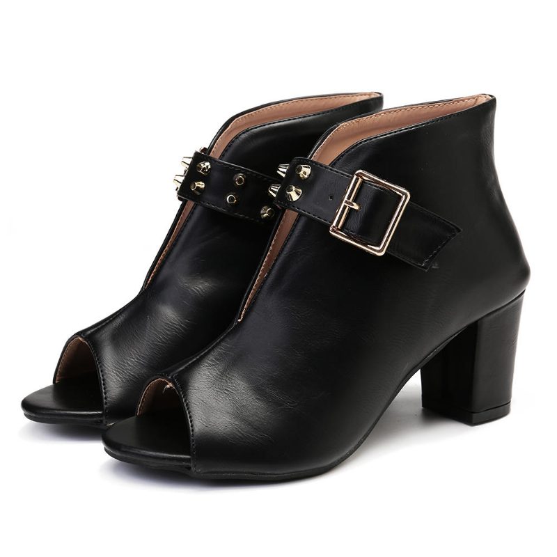 Kvinner Nagle Peep Toe Spenne Høyhæl Chunky Heel Pumps