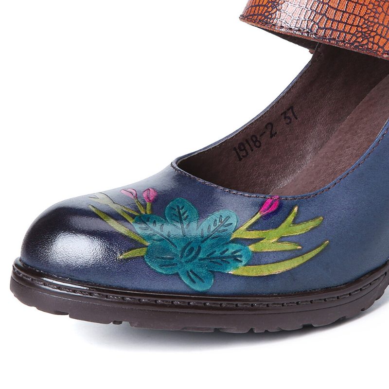 Retro Malestil Blomsterdekorert Delikat Spenne Pumps I Ekte Skinn