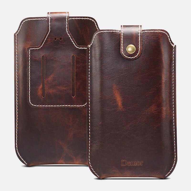 Menn Ekte Skinn Vintage Edc 6.5 Tommers Telefonveske Midjeveske Cow Leather Sling Bag