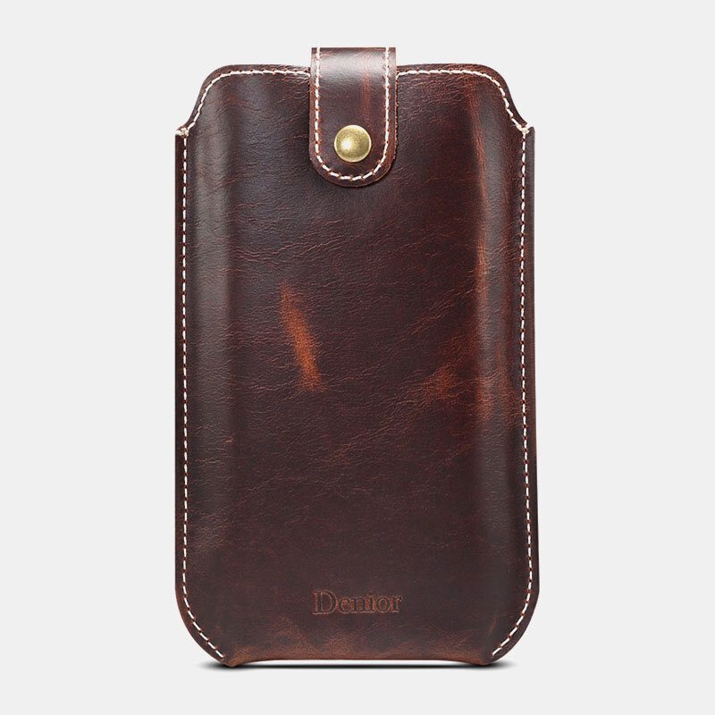 Menn Ekte Skinn Vintage Edc 6.5 Tommers Telefonveske Midjeveske Cow Leather Sling Bag