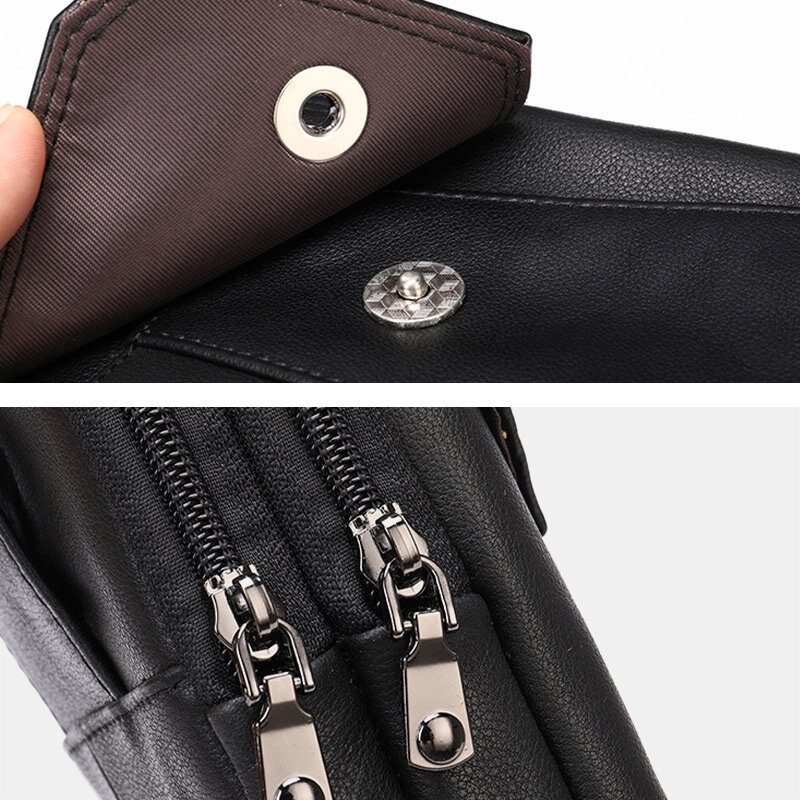 Menn Retro Dobbeltlags Kuskinn Midjeveske Uformell Slitesterk 6.5 Tommers Telefonveske Belteveske Crossbody-veske Skulderveske