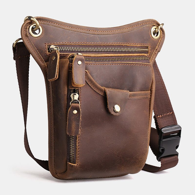 Menn Retro Ekte Skinn Multi-lomme Midjeveske Outdoor Sport 6.5 Tommers Telefonveske Glidelås Crossbody-vesker Skulderveske