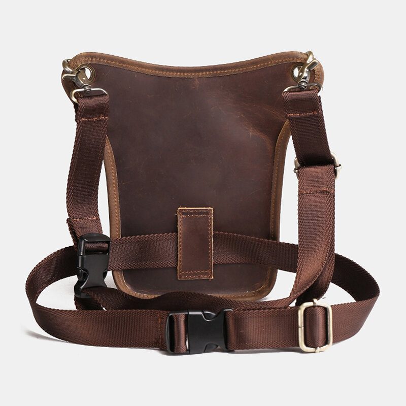 Menn Retro Ekte Skinn Multi-lomme Midjeveske Outdoor Sport 6.5 Tommers Telefonveske Glidelås Crossbody-vesker Skulderveske