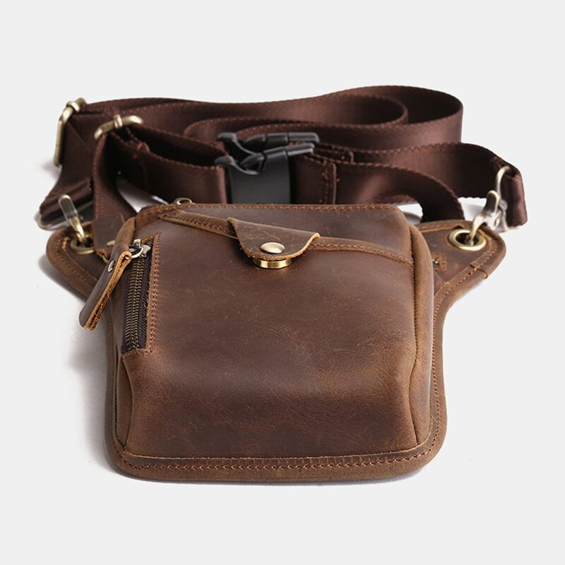 Menn Retro Ekte Skinn Multi-lomme Midjeveske Outdoor Sport 6.5 Tommers Telefonveske Glidelås Crossbody-vesker Skulderveske