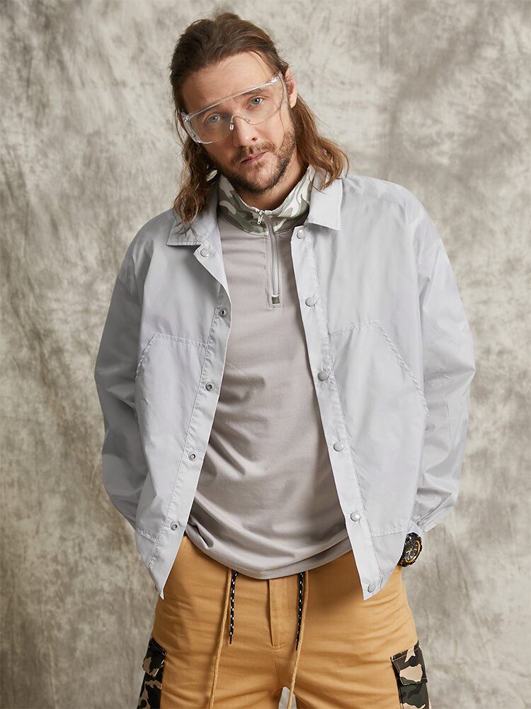 Herre Solid Elastisk Hem Mesh-fôret Frontknapper Lapel Pustende Myke Kåper