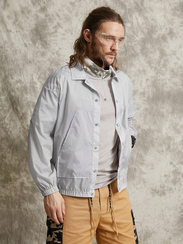 Herre Solid Elastisk Hem Mesh-fôret Frontknapper Lapel Pustende Myke Kåper