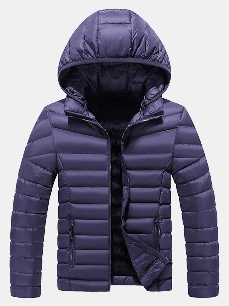 Herre Thicken Windproof Patchwork Glidelås Varm Fleecefôret Avtakbare Hettefrakker Med Lomme