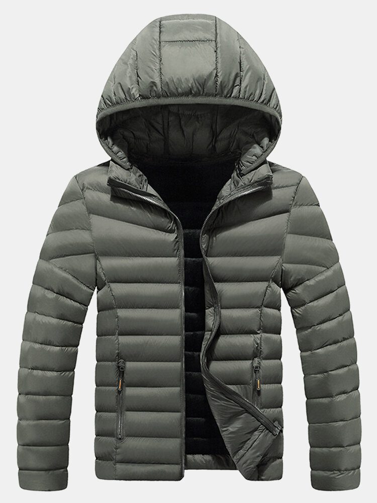 Herre Thicken Windproof Patchwork Glidelås Varm Fleecefôret Avtakbare Hettefrakker Med Lomme