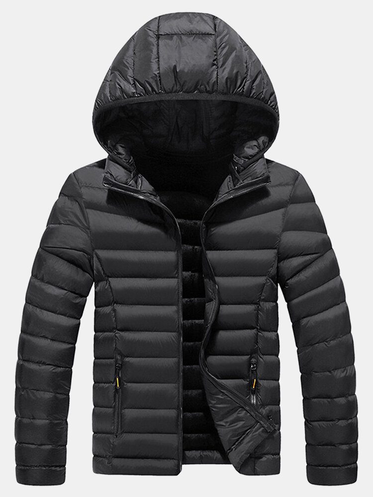 Herre Thicken Windproof Patchwork Glidelås Varm Fleecefôret Avtakbare Hettefrakker Med Lomme