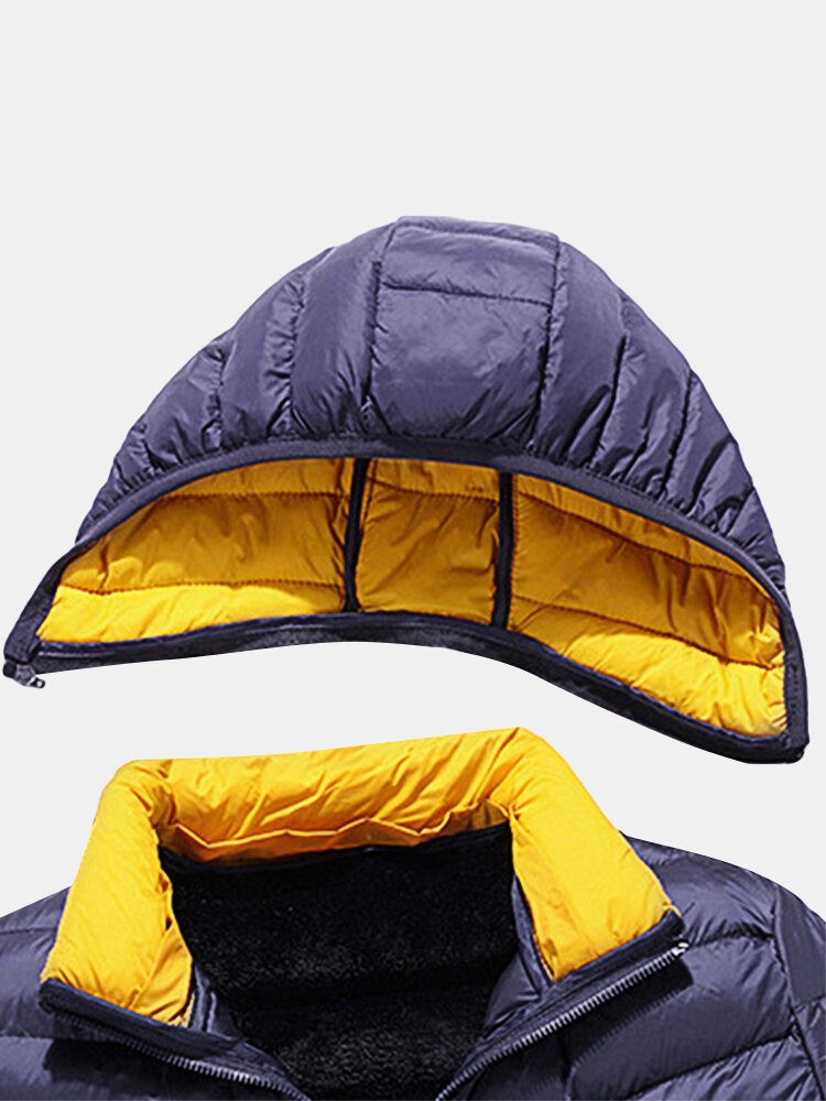 Herre Thicken Windproof Patchwork Glidelås Varm Fleecefôret Avtakbare Hettefrakker Med Lomme