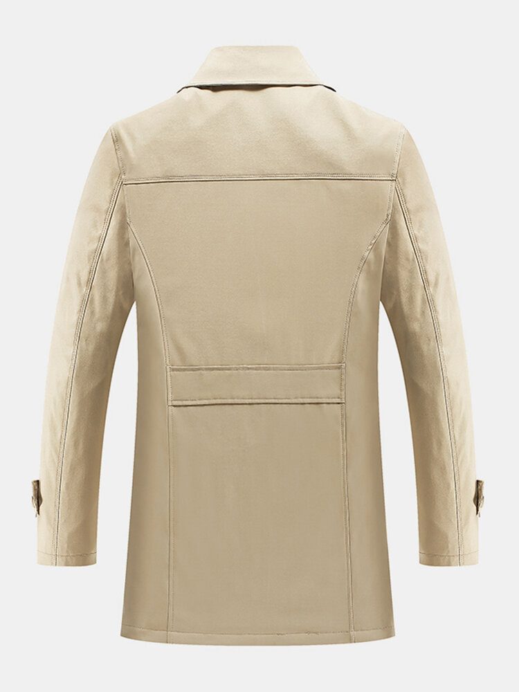 Plysjfôret For Menn Med Varmknapp Foran Jakkeslaget Casaul Slant Pocket Coats