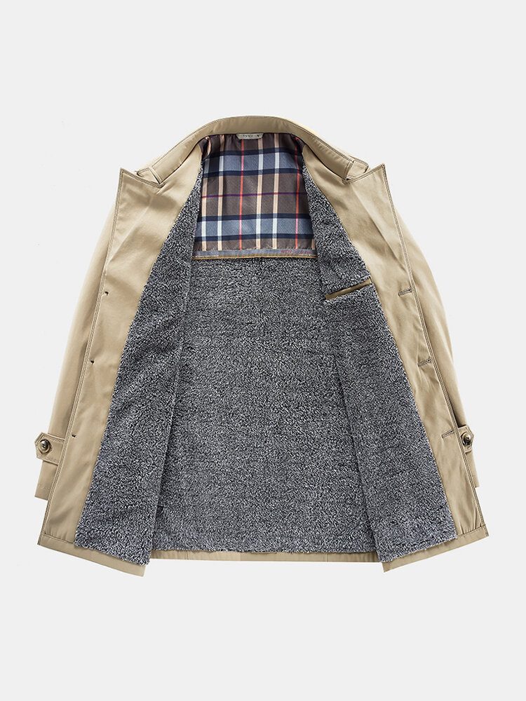 Plysjfôret For Menn Med Varmknapp Foran Jakkeslaget Casaul Slant Pocket Coats