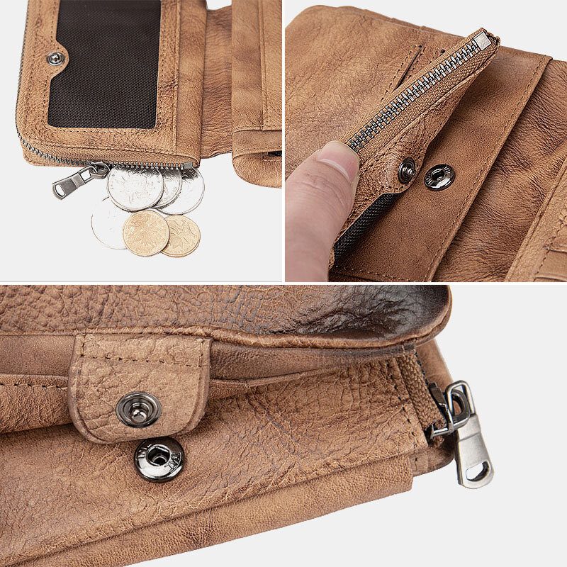 Ekphero Herre Kuskinn Trifold Kort Multi-card Slot Card Case Pengeklemme Førerkort Lommebøker