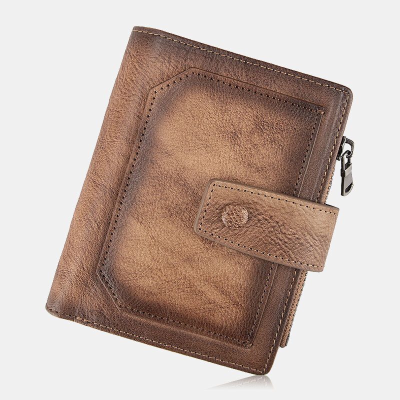 Herre Ekte Skinn Håndgnidd Farge Kort Bifold Stor Kapasitet Pengeklemme Retro Multi-card Slot Card Case Førerkort Lommebok