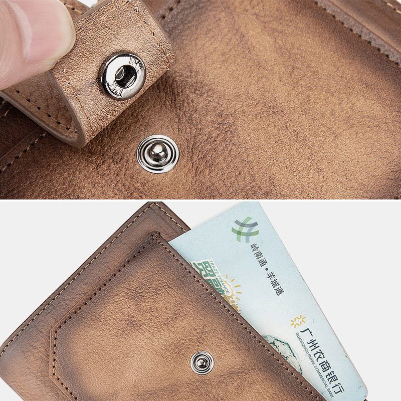 Herre Ekte Skinn Håndgnidd Farge Kort Bifold Stor Kapasitet Pengeklemme Retro Multi-card Slot Card Case Førerkort Lommebok