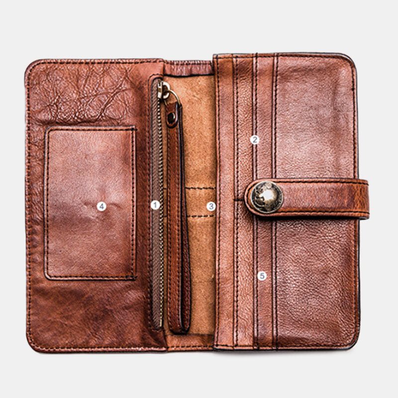 Herre Lang Bifold Multi-card Slot Card Holder Vintage Pu Leather 6.5 Tommers Telefonveske Pengeklips Lommebok