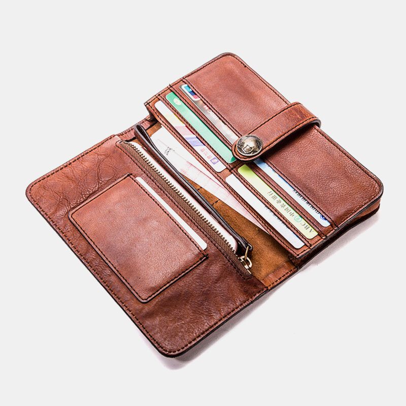 Herre Lang Bifold Multi-card Slot Card Holder Vintage Pu Leather 6.5 Tommers Telefonveske Pengeklips Lommebok