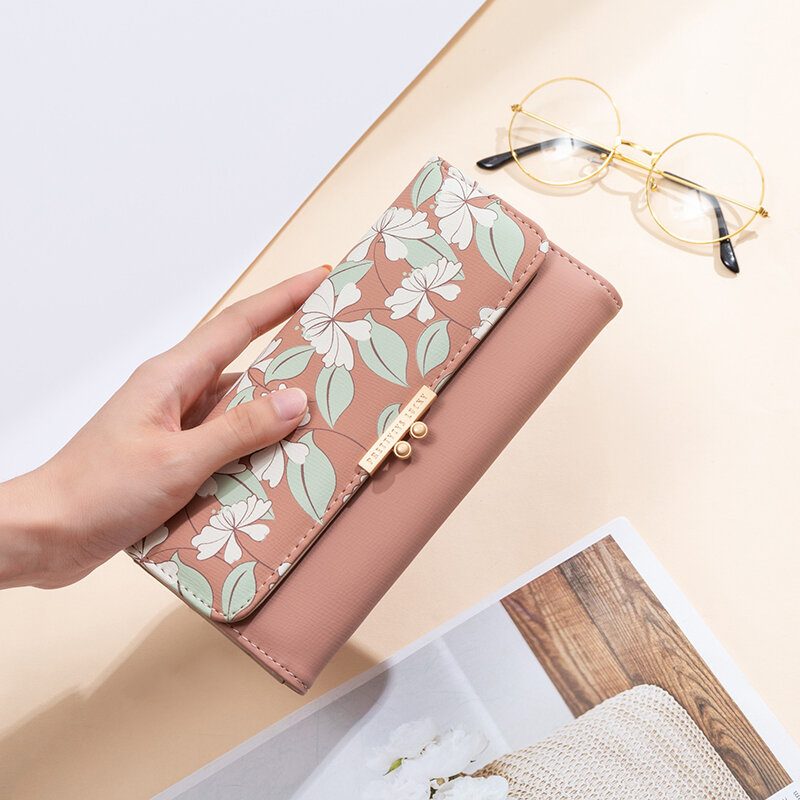 Kvinner Planter 9 Kortspor Floral Trifold Lommebok