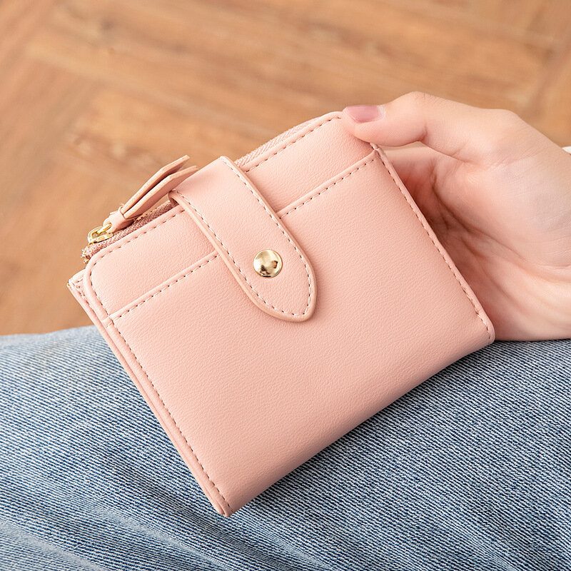 Kvinner Pu Leather Bifold Hasp Multi-kortspor Retro Kort Kortholder Clutch Lommebøker Med Håndleddsstropp