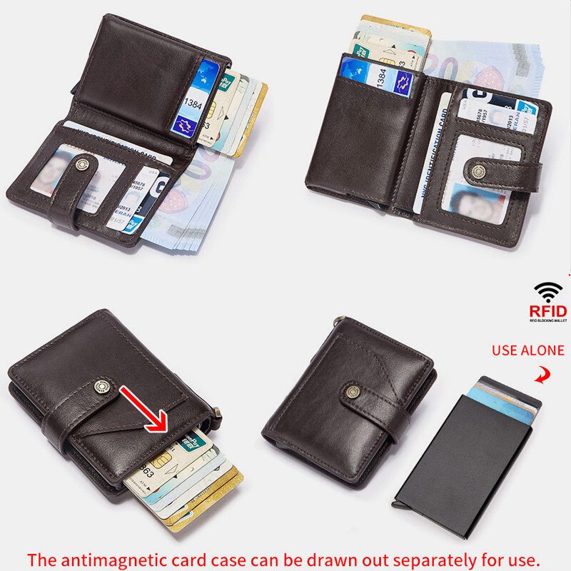 Menn Bifold Short Rfid Blocking Antimagnetic Wallet First Layer Kuskinn 9 Card Slot Kortholder Pengeklemme