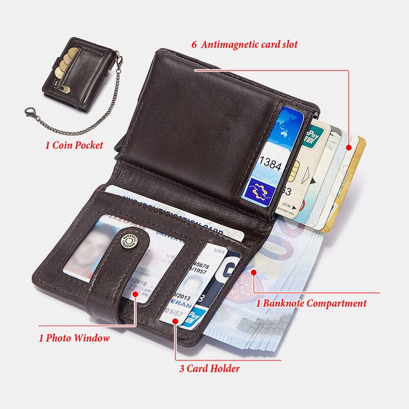 Menn Bifold Short Rfid Blocking Antimagnetic Wallet First Layer Kuskinn 9 Card Slot Kortholder Pengeklemme