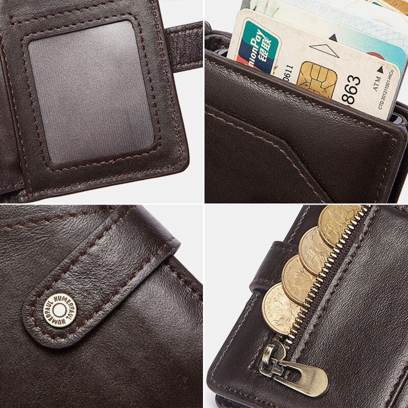 Menn Bifold Short Rfid Blocking Antimagnetic Wallet First Layer Kuskinn 9 Card Slot Kortholder Pengeklemme