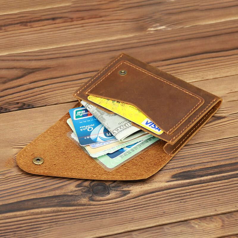 Menn Crazy Horse Leather Hasp Wallets Retro Id-kort Førerkort Holder Pengeklipp