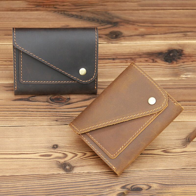 Menn Crazy Horse Leather Hasp Wallets Retro Id-kort Førerkort Holder Pengeklipp