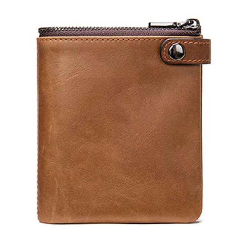 Menn Ekte Skinn Vintage Glidelås Hasp Lommebok Multi-kort Spor Bifold Kort Lommebok