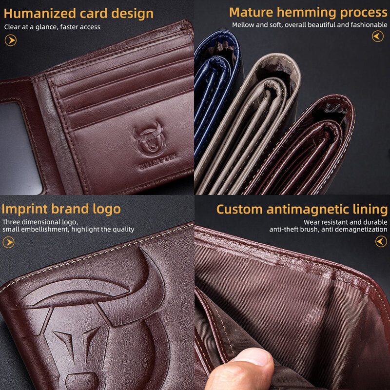 Menn Horisontale Vertikale Lommebøker Bifold Rfid Anti-tyveri Børste Multi-card Slot Kortholder Pengeklemme Kuskinn Lommebøker