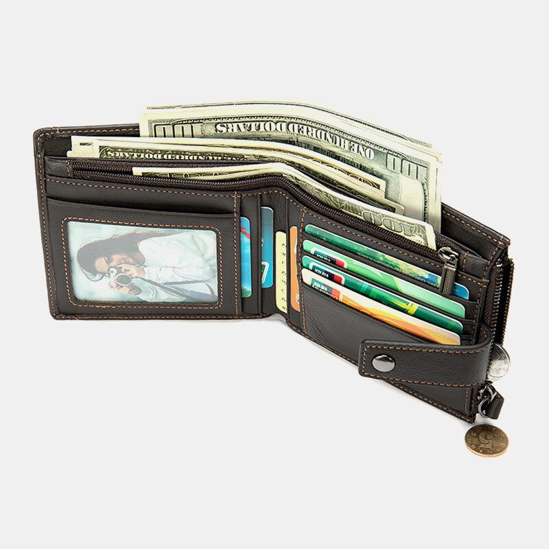 Menn Short Bifold Rfid Blocking Wallet Retro Casual Multi-card Slot Card Holder Kuskinn Førerkort Lommebok