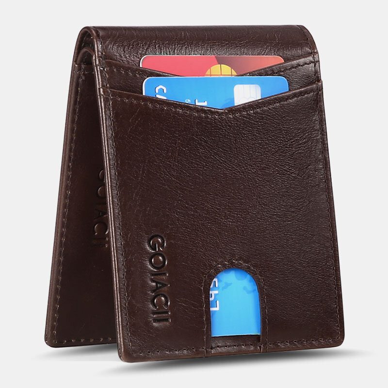 Menn Short Oil Wax First Layer Kuskinn Lommebok Rfid Blocking Multi-card Slot Card Holder Myntpung